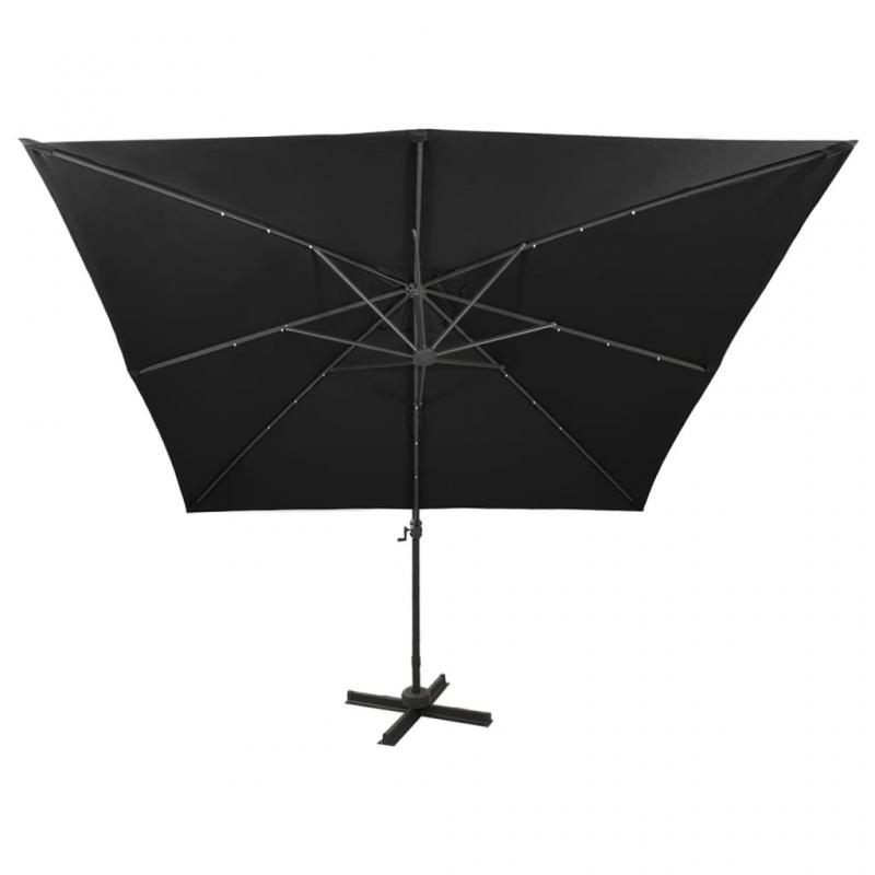 Fritthengende parasoll med stang og LED sort 300 cm , hemmetshjarta.no