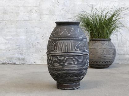 Vase med antikk kull mnster H42,5/D27 cm , hemmetshjarta.no