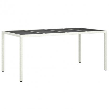 Spisebord for hage herdet glass 190x90x75 cm hvit og kunstrotting , hemmetshjarta.no