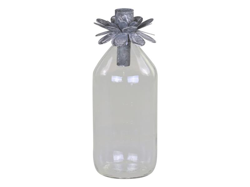 Chic Antique Glassflaske lysestake til kirkelys H21 / 8 cm antikk sink 1 st , hemmetshjarta.no