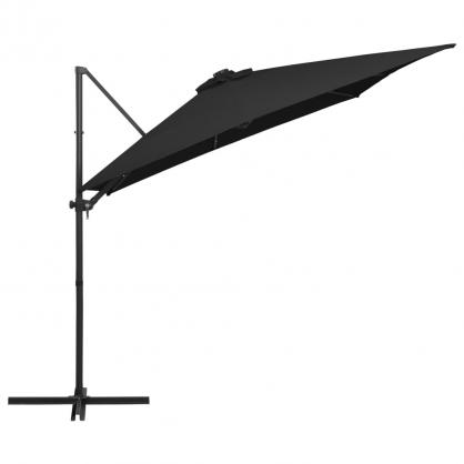 Fritthengende parasoll med stang og LED sort 250x250 cm , hemmetshjarta.no
