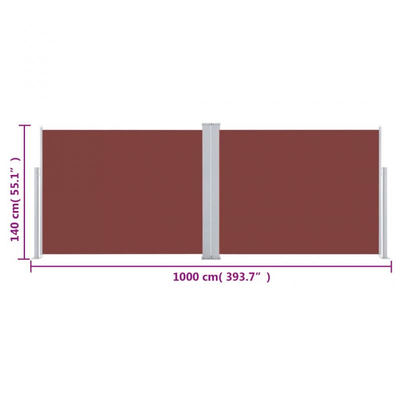 Uttrekkbar sidemarkise for uteplass brun 140x1000 cm dobbel , hemmetshjarta.no