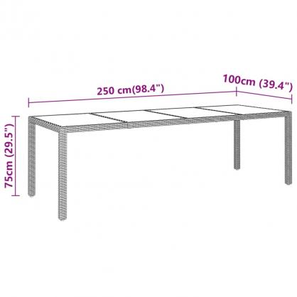 Spisebord for hage herdet glass 250x100x75 cm og syntetisk rottinggr , hemmetshjarta.no