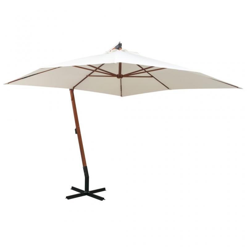 Fritthengende parasoll med trestang 300x300 cm hvit , hemmetshjarta.no