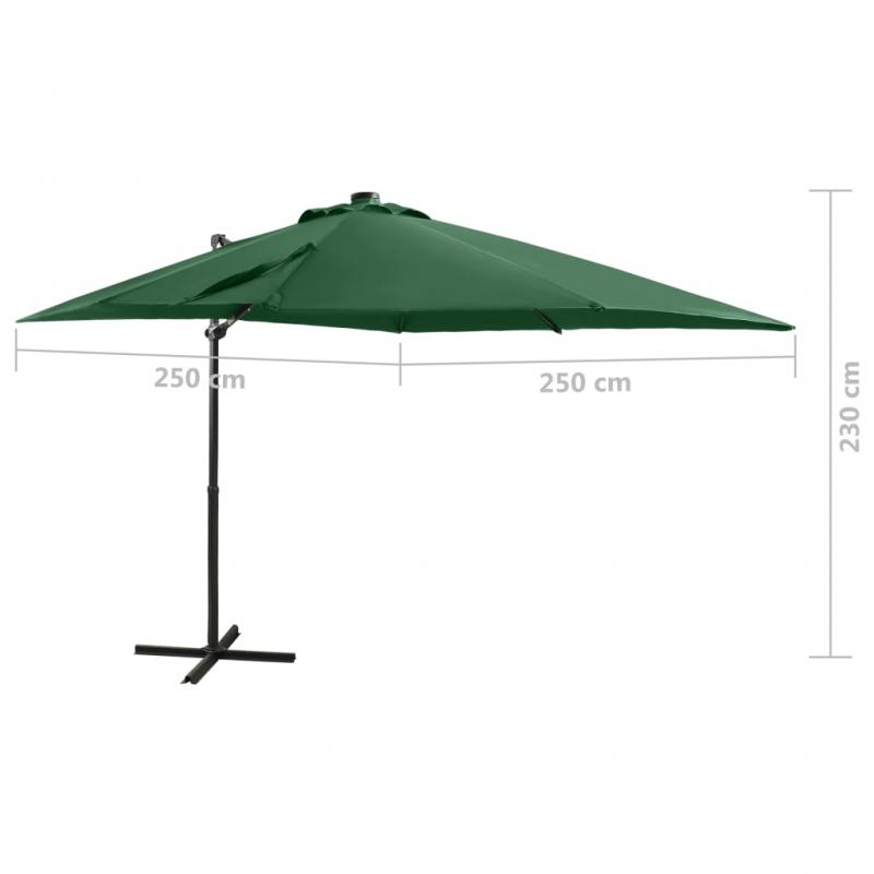 Fritthengende parasoll med stang og LED grnn 250 cm , hemmetshjarta.no