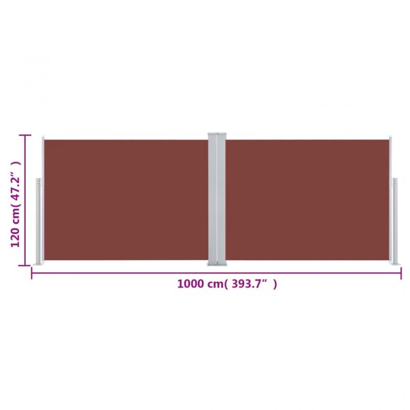 Uttrekkbar sidemarkise for uteplass brun 120x1000 cm dobbel , hemmetshjarta.no