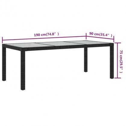Spisebord for hage herdet glass 190x90x75 cm og kunstrotting sort , hemmetshjarta.no