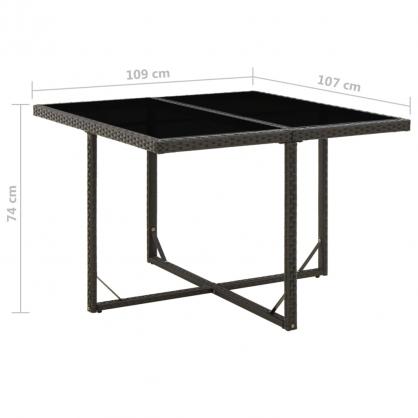 Spisebord for hage med glassplate 109x107x74 cm sort kunstrotting , hemmetshjarta.no