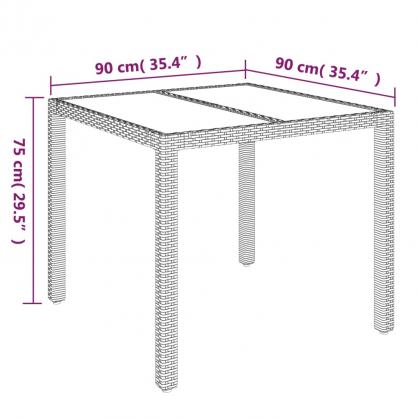 Spisebord for hage med glassplate 90x90x75 cm gr syntetisk rotting , hemmetshjarta.no