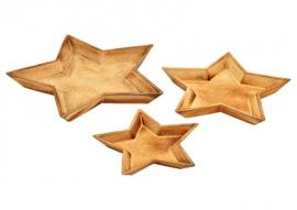 Dekorativt fat Stjerne av naturlig tre 3-pakning (B/H) 39x3,5 32x3 24x2,5cm , hemmetshjarta.no