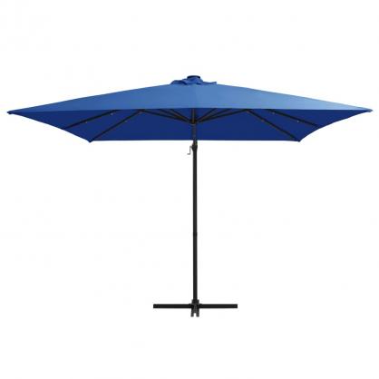 Fritthengende parasoll med stang og LED azurbl 250x250 cm , hemmetshjarta.no
