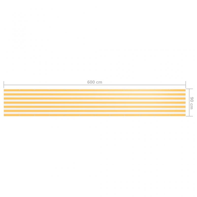 Balkongskjerm hvit og gul 90x600 cm oxfordstoff , hemmetshjarta.no