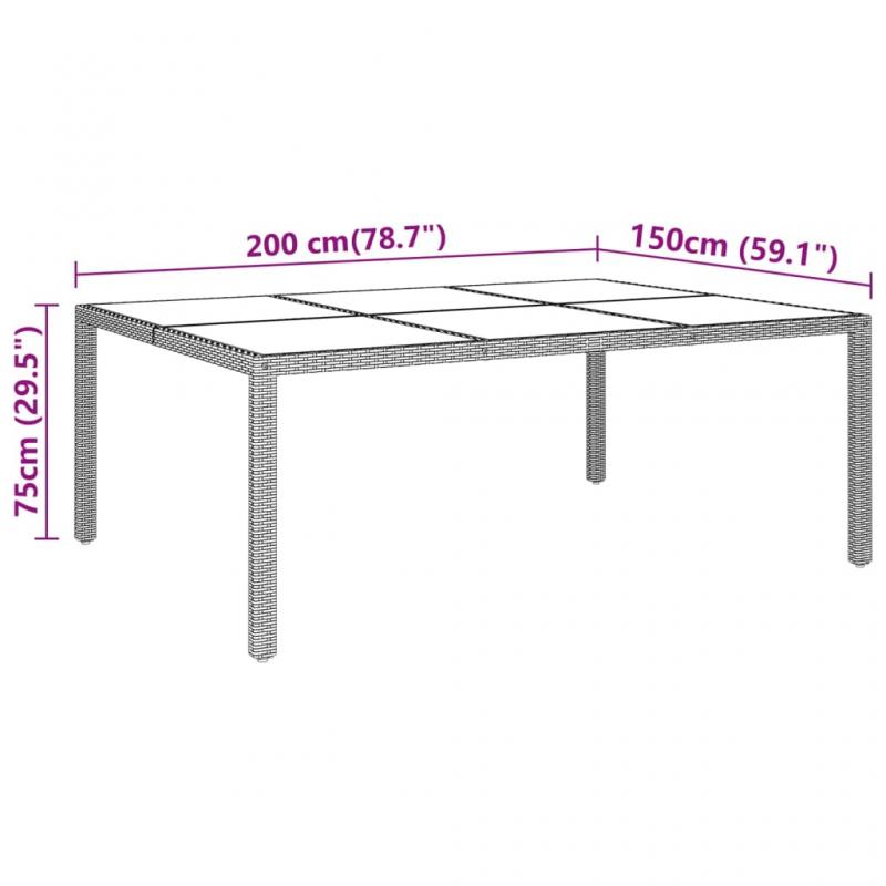 Spisebord for hage herdet glass 200x150x75 cm og syntetisk rottingbeige , hemmetshjarta.no