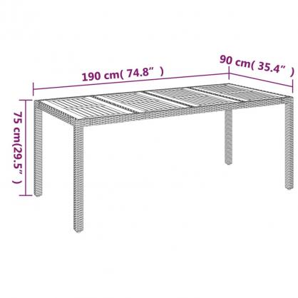 Spisebord for hage 190x90x75 cm gr kunstrotting , hemmetshjarta.no