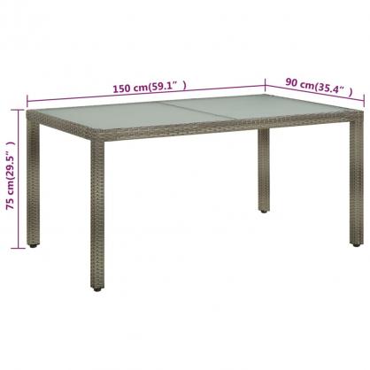 Spisebord for hage herdet glass 150x90x75 cm og syntetisk rottinggr , hemmetshjarta.no