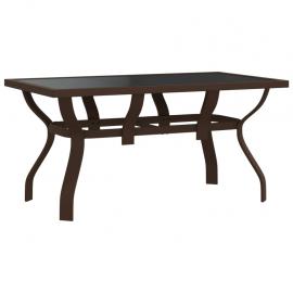 Spisebord for hage 140x70x70 cm brunt stål og glass brunt og sort , hemmetshjarta.no