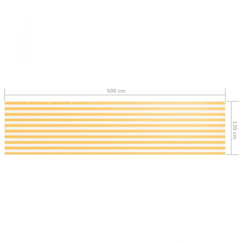 Balkongskjerm hvit og gul 120x500 cm oxfordstoff , hemmetshjarta.no