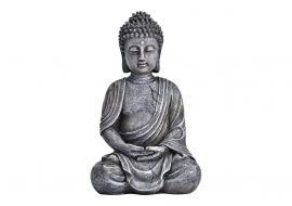 Dekorasjon Buddha grå sittende polyresin (B/H/D) 11x17x8cm , hemmetshjarta.no