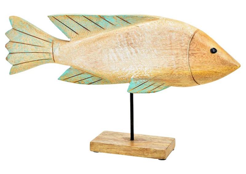 Maritim Dekorasjon fisk laget av mangotre, grnn (B/H/D) 40x22x7cm , hemmetshjarta.no