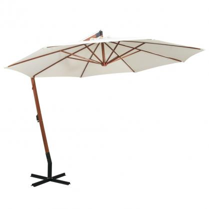 Fritthengende parasoll med trestang 350 cm hvit , hemmetshjarta.no