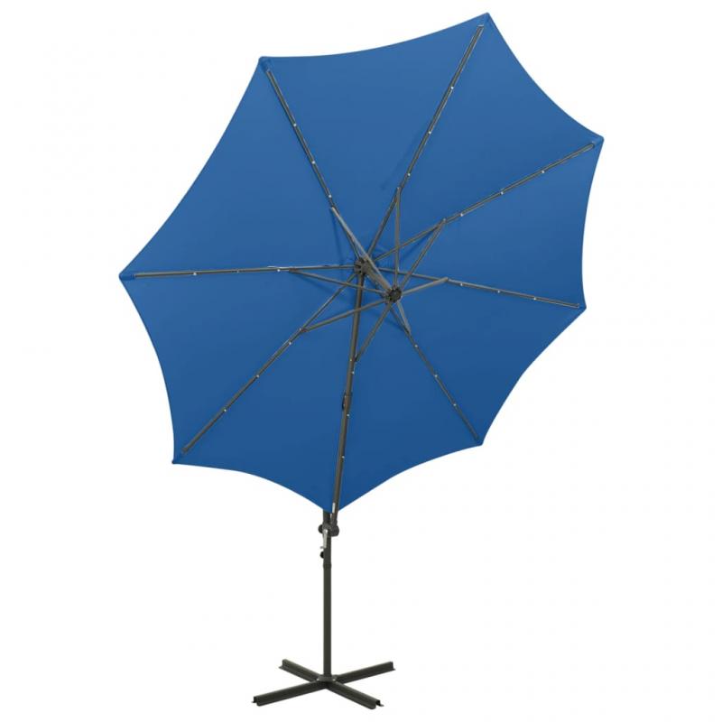 Fritthengende parasoll med stang og LED azurbl 300 cm , hemmetshjarta.no