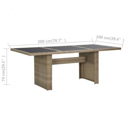 Spisebord for hage 200x100x74 cm brunt glass og kunstrotting , hemmetshjarta.no