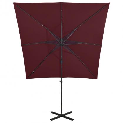 Fritthengende parasoll med stang og LED burgunder 250 cm , hemmetshjarta.no