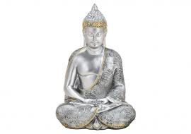 Dekorasjon Buddha sølv polyresin (B/H/D) 13x21x11cm , hemmetshjarta.no