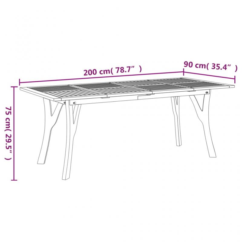 Spisebord for hage 200x90x75 cm heltre akasietre , hemmetshjarta.no