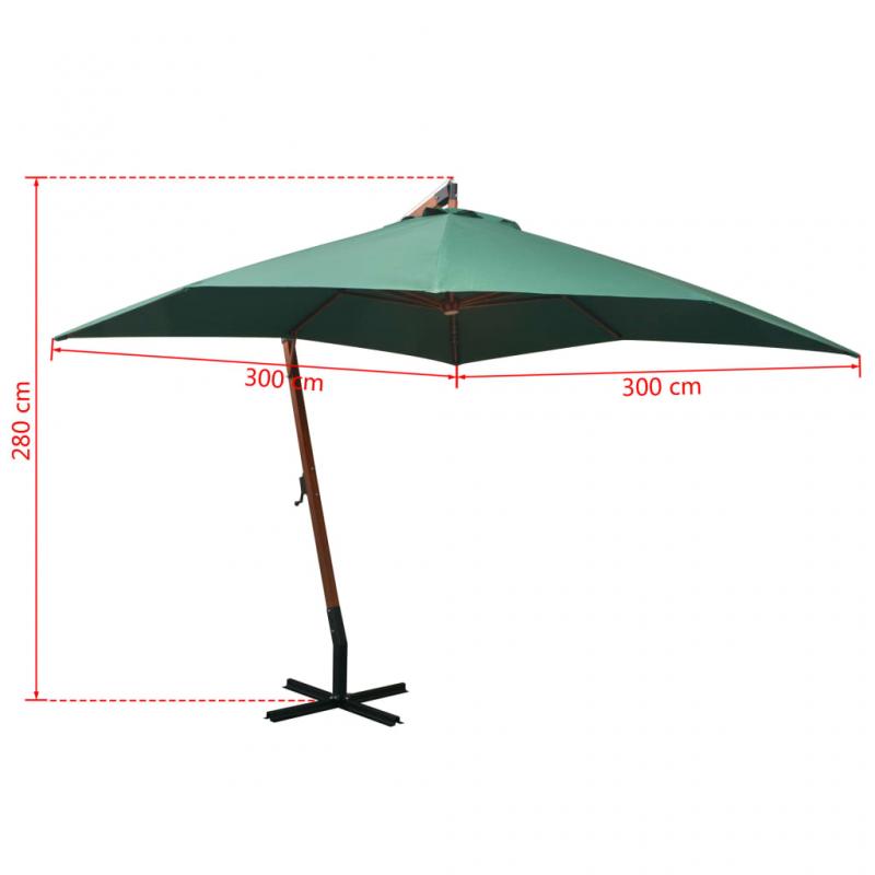 Fritthengende parasoll med trestang 300x300 cm grnn , hemmetshjarta.no