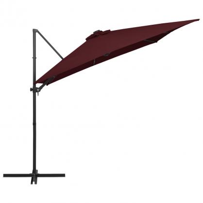 Fritthengende parasoll med stang og LED burgunder 250x250 cm , hemmetshjarta.no