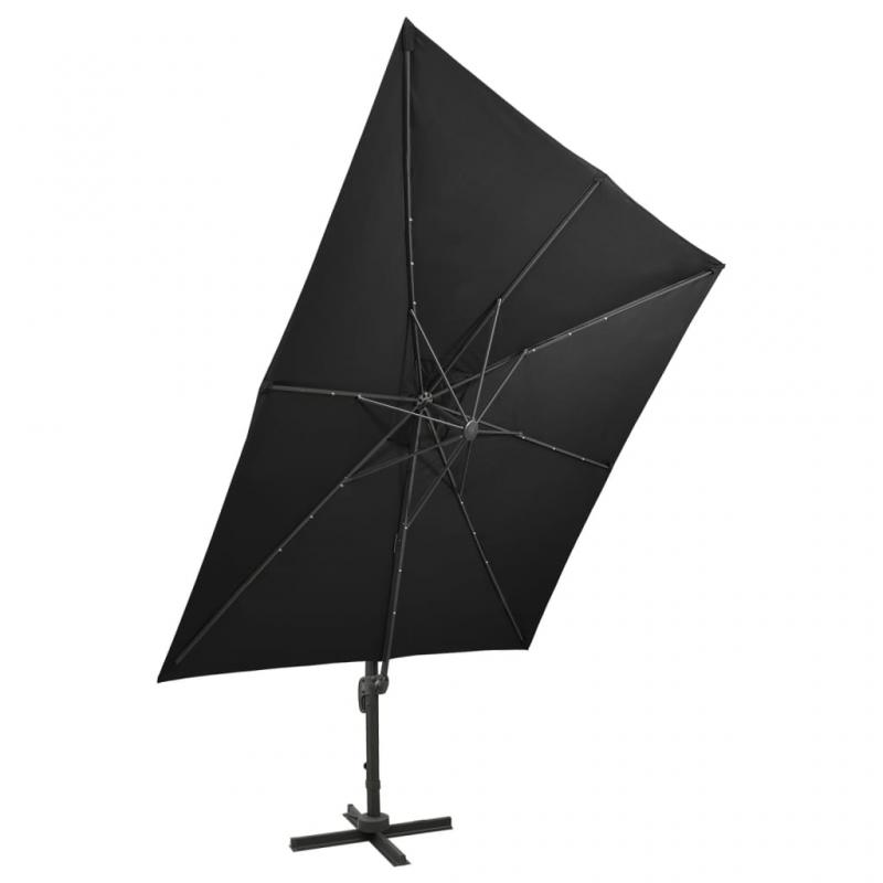 Fritthengende parasoll med stang og LED sort 300 cm , hemmetshjarta.no