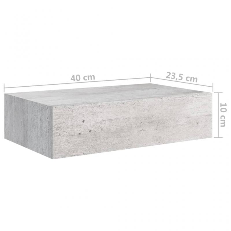 Flytende vegghylle med skuff betonggr 40x23,5x10 cm MDF , hemmetshjarta.no