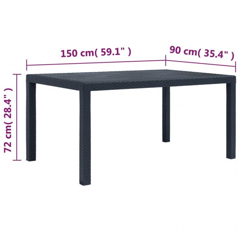 Spisebord for hage 150x90x72 cm kunstrotting antrasitt , hemmetshjarta.no