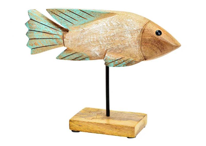 Maritim Dekorasjon fisk laget av mangotre, grnn (B/H/D) 23x17x7cm , hemmetshjarta.no