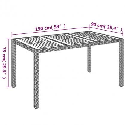 Spisebord for hage 150x90x75 cm gr kunstrotting , hemmetshjarta.no