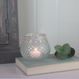 Ivy glass telysholder, rund H9xD9 cm, med antikk gullkant , hemmetshjarta.no