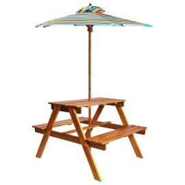 Piknikbord for barn med parasoll 79x90x60 cm massivt akasietre , hemmetshjarta.no