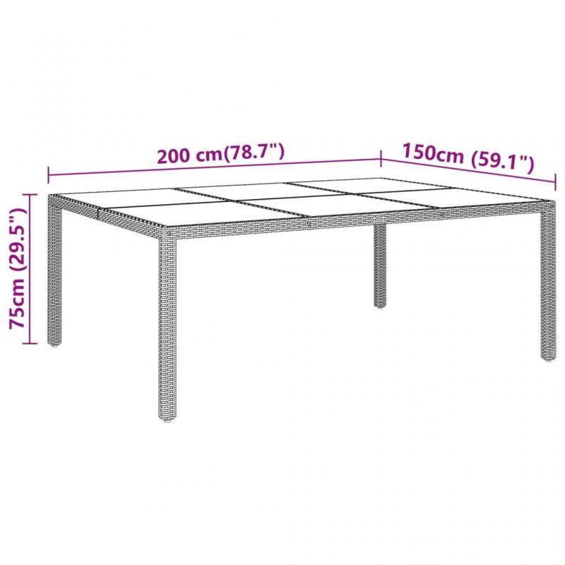 Spisebord for hage herdet glass 200x150x75 cm og syntetisk rottinggr , hemmetshjarta.no