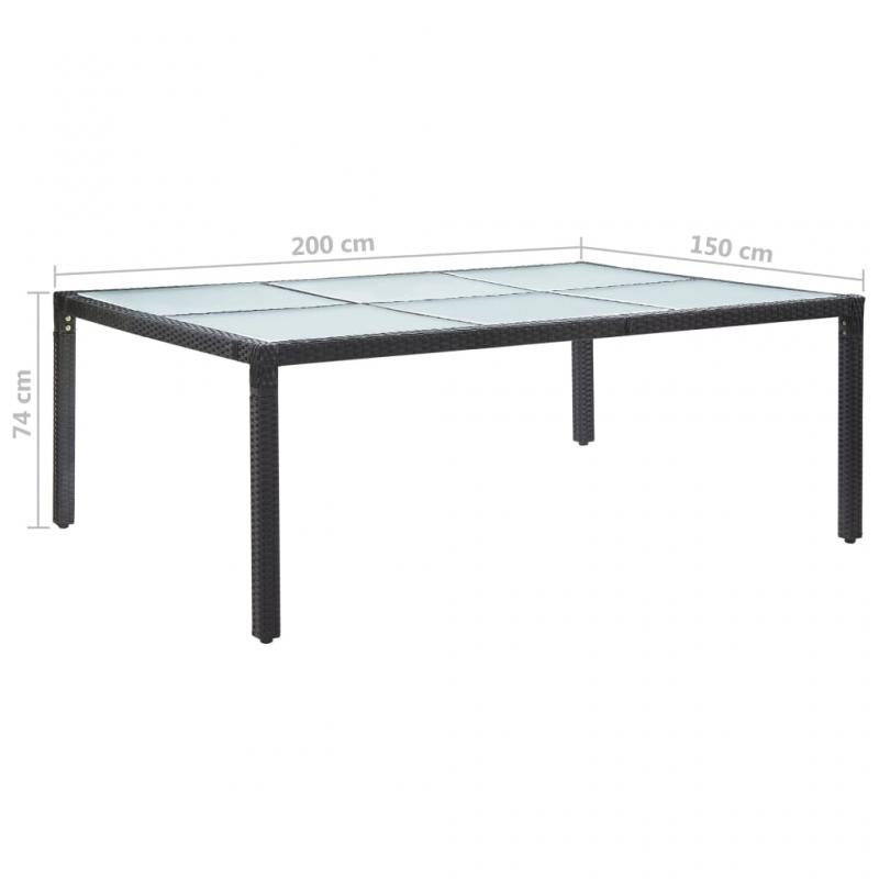 Spisebord for hage 200x150x74 cm sort kunstrotting , hemmetshjarta.no