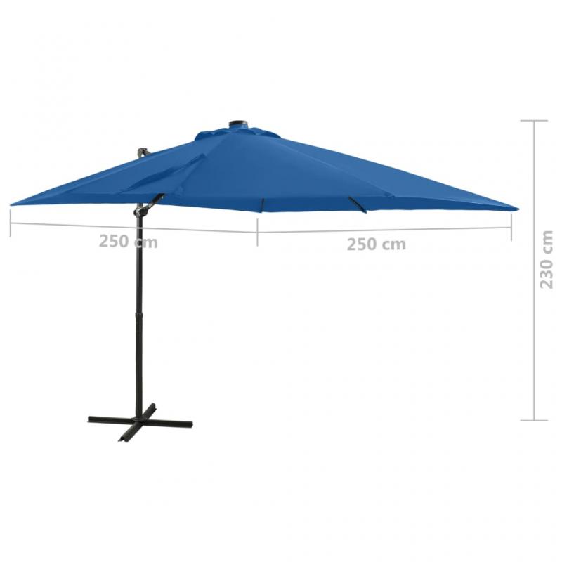 Fritthengende parasoll med stang og LED azurbl 250 cm , hemmetshjarta.no