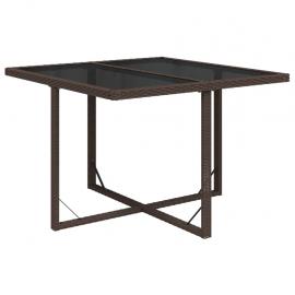 Spisebord for hage 109x107x74 cm brun kunstrotting og glass , hemmetshjarta.no