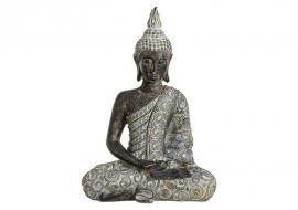 Dekorasjon Buddha grå sittende polyresin (B/H/D) 23x33x13 cm , hemmetshjarta.no