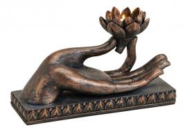 Dekorasjon Buddha hånd brun telysholder polyresin (B/H/D) 32x19x15cm , hemmetshjarta.no