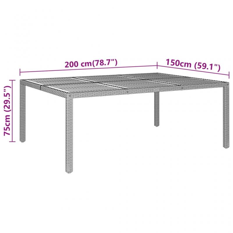 Spisebord for hage 200x150x75 cm akasietre og syntetisk rottinggr , hemmetshjarta.no