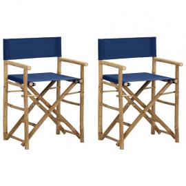 Sammenleggbar regissørstol bambus 2 stk blå , hemmetshjarta.no