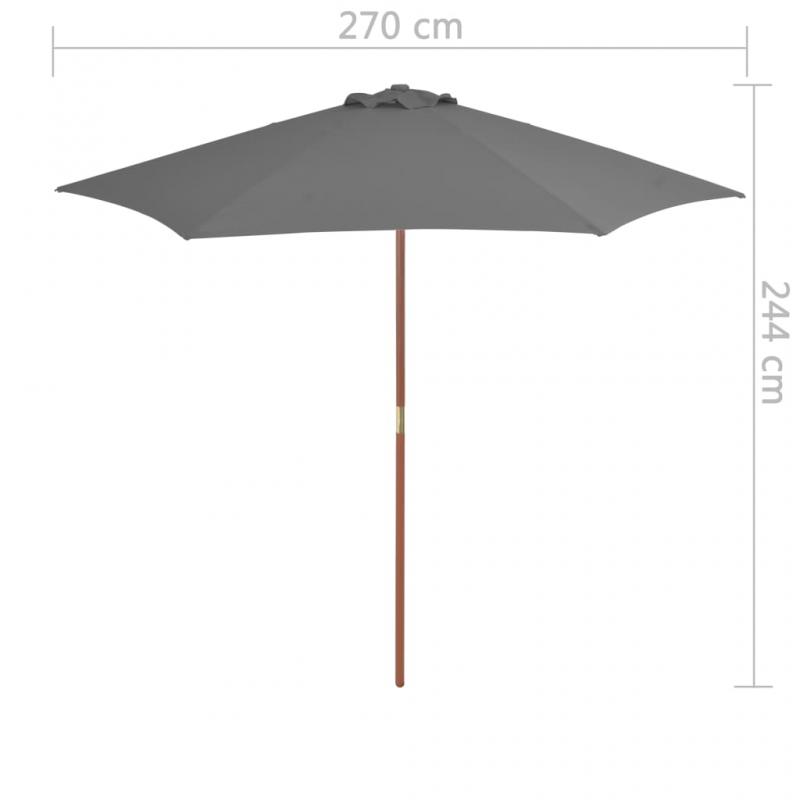 Parasoll med trestang 270 cm antrasitt , hemmetshjarta.no