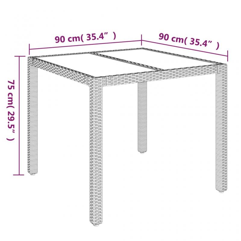 Spisebord for hage med glassplate 90x90x75 cm sort kunstrotting , hemmetshjarta.no