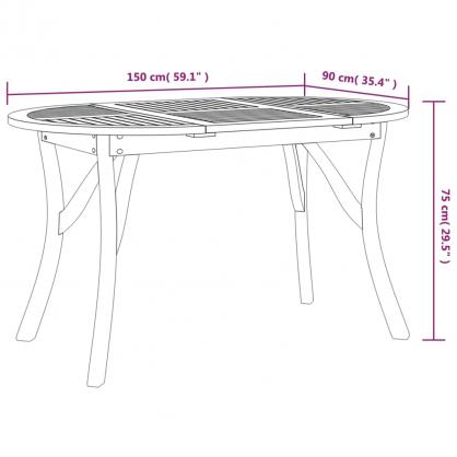 Spisebord for hage 150x90x75 cm heltre akasietre , hemmetshjarta.no