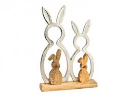 Påskepynt kaninfamilie av metall sølv mangotre (B/H/D) 16x24x4cm , hemmetshjarta.no